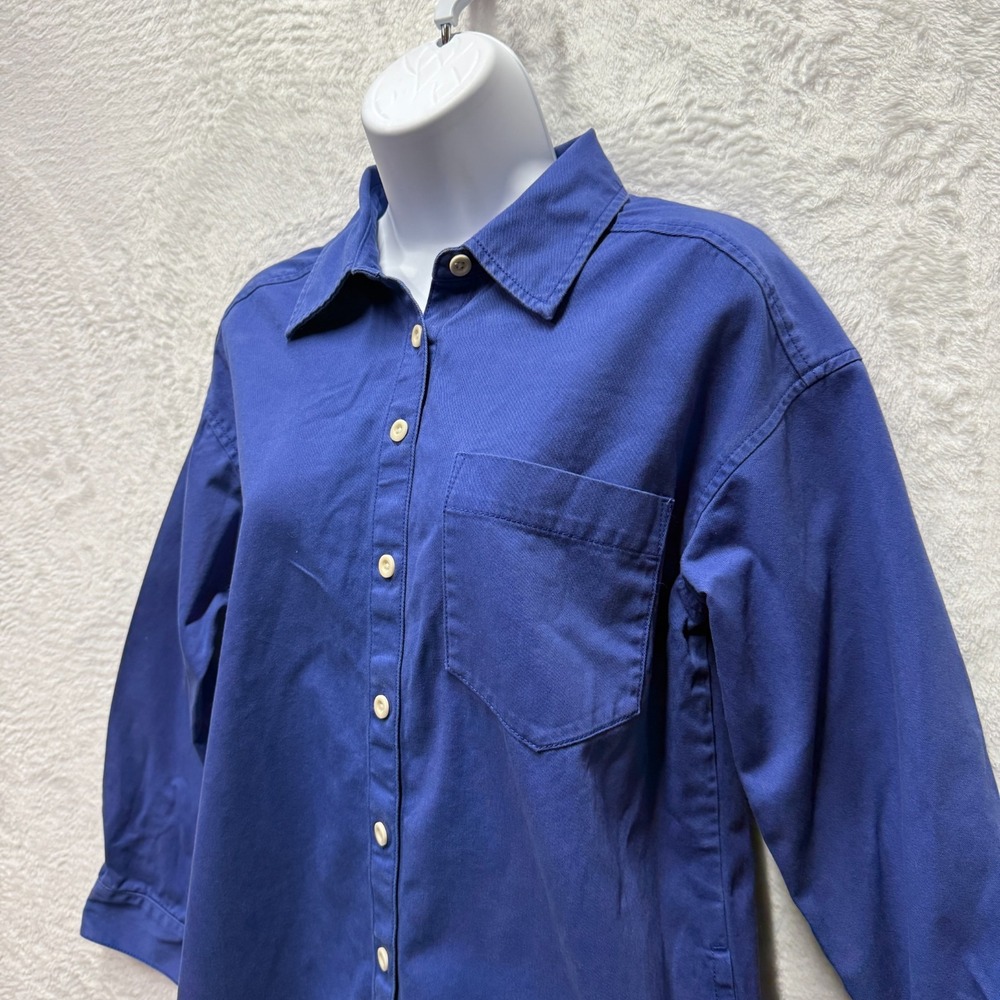 Madewell Shirt Dress Womens Small Royal Blue Cotton Preppy Side Slits Button Up - Picture 3 of 13